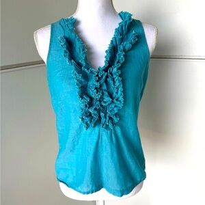 Teal Sleeveless Ruffle Top Cotton
